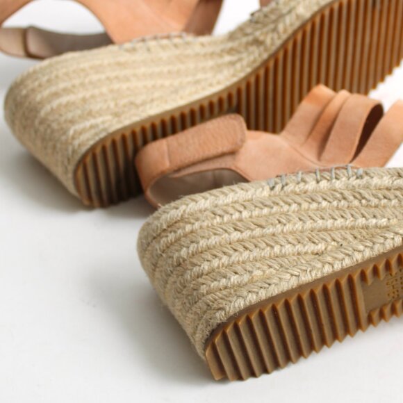Eileen Fisher Largo Tan Leather Jute Espadrille Wedge Sandal Heels Shoe Size 7 - Picture 7 of 10